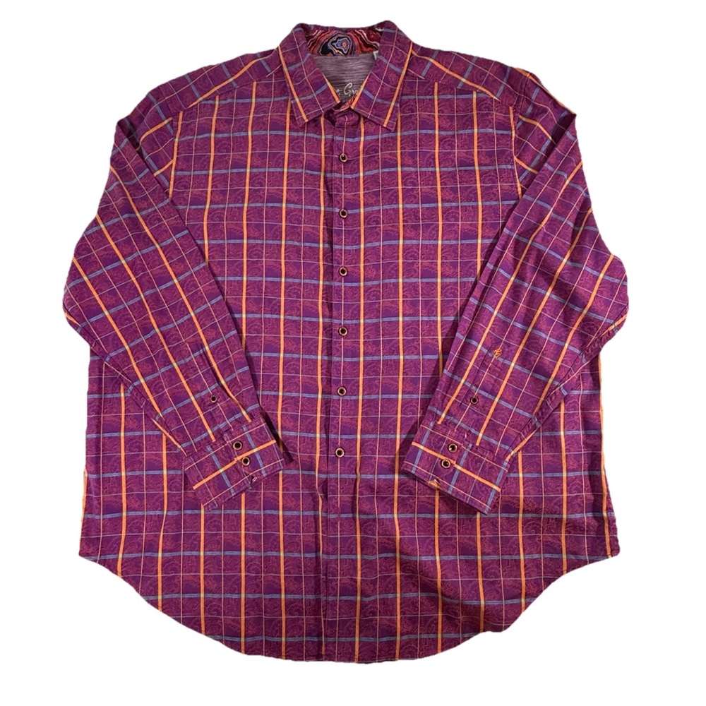 Robert Graham Men's Purple Plaid Long Sleeve Button Down Shirt Size 2XL